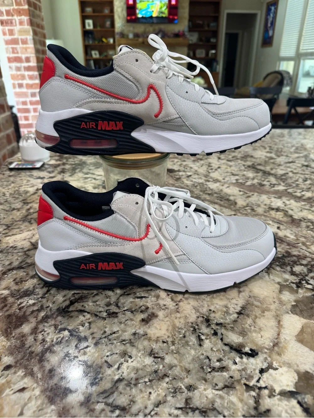 Nike Men’s Air Max Sneakers — Light Gray with Red Accents
